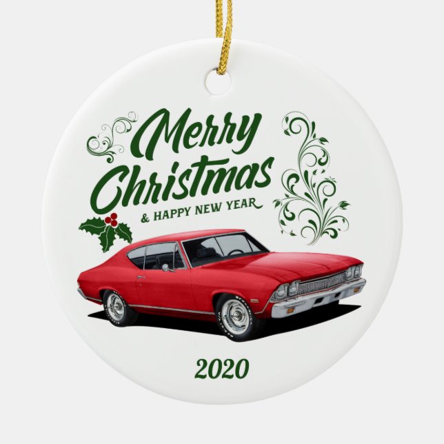 Décoration En Céramique Rouge Chevelle Muscle voiture Noël pour 2020 (Devant)