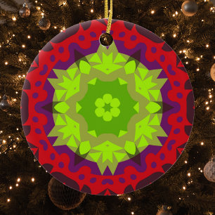 Décoration En Céramique Rouge et violet vert fleur de Mandala