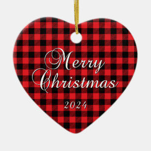 Décoration En Céramique Rouge plaid de buffle Joyeux Noël Photo de couple