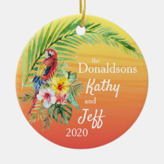 Décoration En Céramique Rouge Tropical Parrot Palm Feuilles Nom Photo