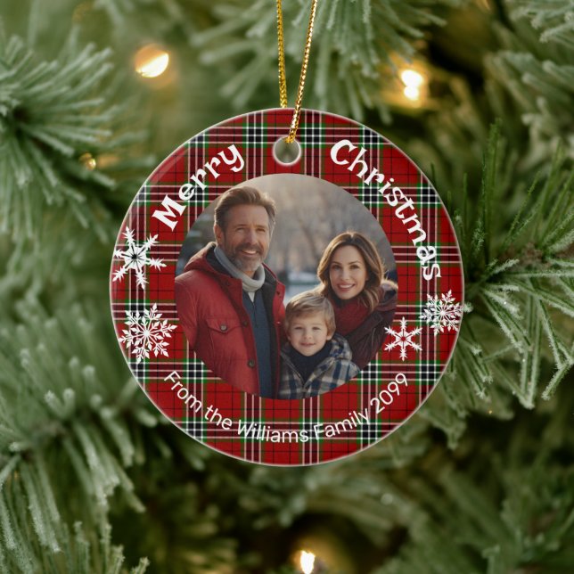 Décoration En Céramique Rouge vert plaid photo blanc flacons de neige (Arbre)