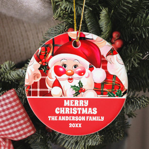 Décoration En Céramique Rouge Vintage Père Noël Tartan Plaid Noël