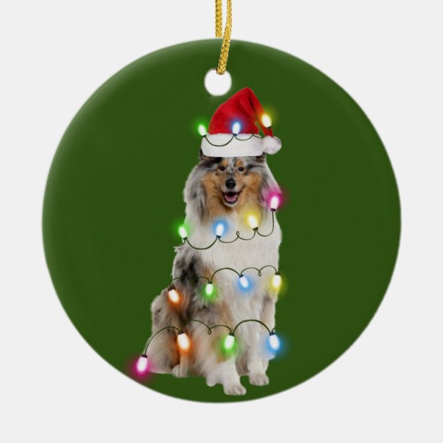 Décoration En Céramique Rough Collie Avec Scafés De Noël Santa Hat (Devant)