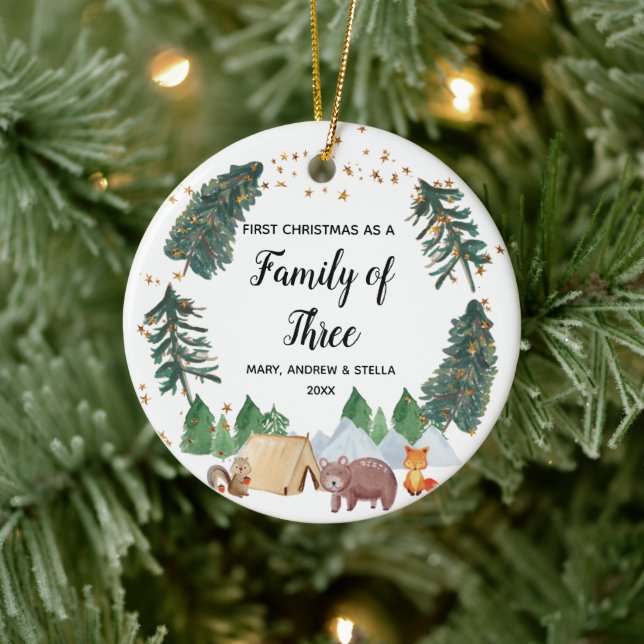 Décoration En Céramique Ruatic Woodland 1er Noël en famille de trois (Arbre)