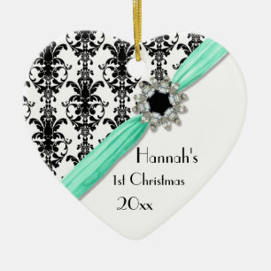 Décoration En Céramique Ruban blanc de damassé de bijou de noir vintage de