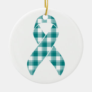 Décoration En Céramique Ruban Tartan Sarcelle de Sensibilisation au Cancer