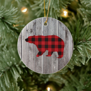 Décoration En Céramique ruodland barn wood red buffalo plaid bear