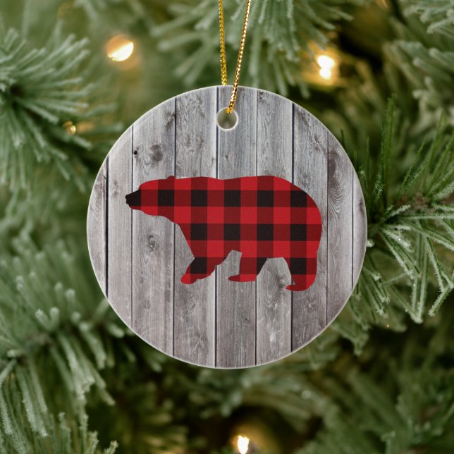 Décoration En Céramique ruodland barn wood red buffalo plaid bear (Arbre)
