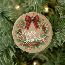 Russe Holly Wreath Rouge Noir À damiers Bow