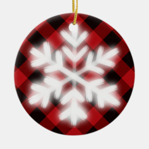 Décoration En Céramique Russe rouge noir Tartan plaid neige flake détail
