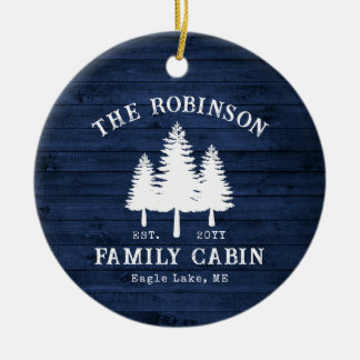 Décoration En Céramique Rustic Country Family Cabin Trees Blue Wood Print