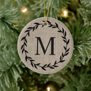 Décoration En Céramique Rustic Farmhouse Style Burlap Holiday Monogrammed