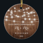 Décoration En Céramique Rustic First Christmas as Mr & Mrs Ornament<br><div class="desc">Rustic First Christmas as Mr & Mrs Ornament</div>
