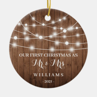 Décoration En Céramique Rustic First Christmas as Mr & Mrs Ornament