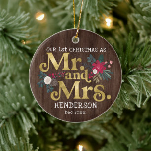 Décoration En Céramique Rustic gold typographiy 1st christmas m et mme c