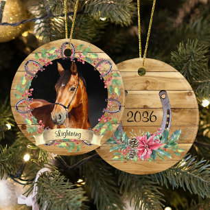 Décoration En Céramique Rustique Bois Cheval de Noël Photo personnalisée