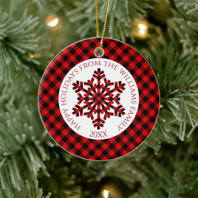 Décoration En Céramique Rustique Classy Rouge Noir Tartan Chèques Snowflak (Arbre)