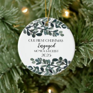 Décoration En Céramique Rustique Eucalyptus Keepsaké premier Noël engagé