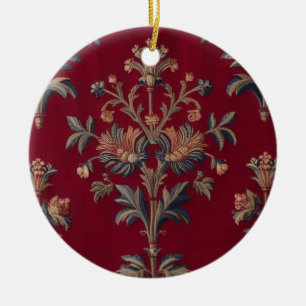 Décoration En Céramique Sac broderie medievale fleurie en rouge bordeaux