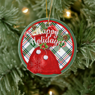 Décoration En Céramique Sac-Cadeau Père Noël Personnalisé Sur Motif Rouge