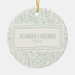 Décoration En Céramique Sage Green Floral Art Frontière Mariage Couple 1er