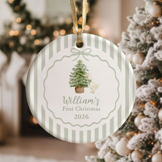 Décoration En Céramique Sage Green Silly Goose Premier Noël de Bébé