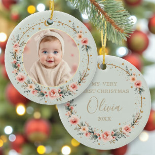 Décoration En Céramique Sage Vert Céleste Premier Noël Bébé Photo