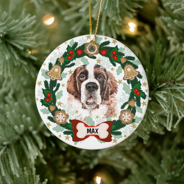 Décoration En Céramique Saint Bernard Chien de Noël Chien Cookie Wreath (Arbre)