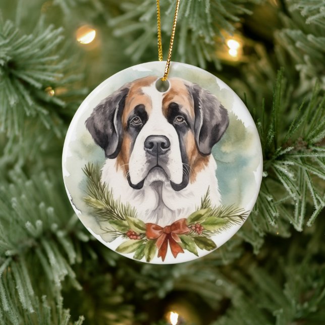 Décoration En Céramique Saint Bernard Christmas Wreath Festive Pup (Arbre)