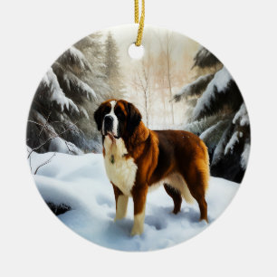 Décoration En Céramique Saint Bernard Laisser Neige Noël