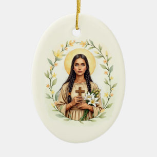 Décoration En Céramique Saint Kateri Tekakwitha La Paix et les Bénédiction