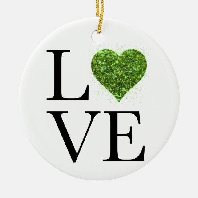 Décoration En Céramique Saint Patrick | Amour | coeur étincelant vert (Devant)