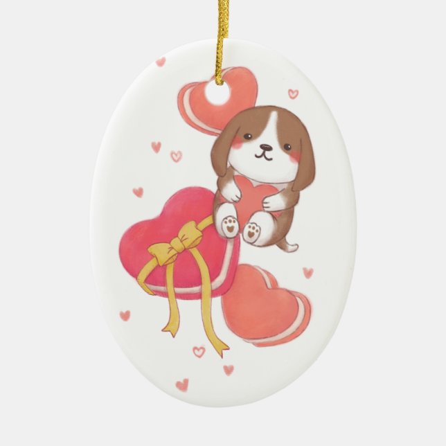 Décoration En Céramique Saint Valentin : Beagle & Macarons (Devant)