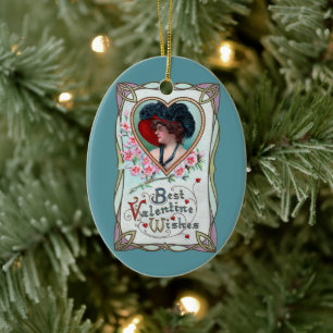 Décoration En Céramique Saint-Valentin vintage, Femme élégante dans un cœu