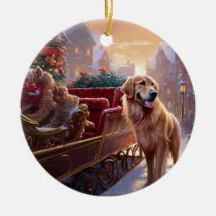 Décoration En Céramique Saison de Noël Golden Retriever