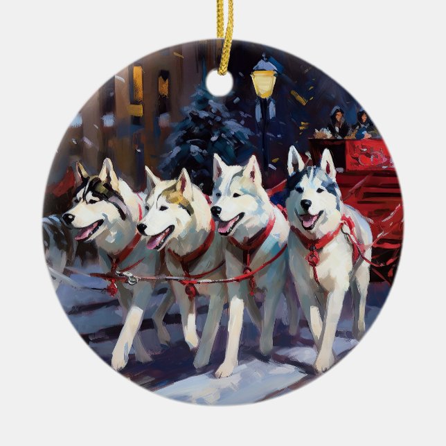 Décoration En Céramique Saison de Noël Sibérienne Husky (Devant)