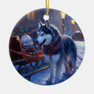 Décoration En Céramique Saison de Noël Sibérienne Husky