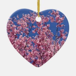 Décoration En Céramique Sakura Cerisiers en Fleur Dans Le Bleu