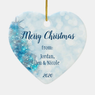 Décoration En Céramique Salutations de Noël avec votre arbre photo bleu