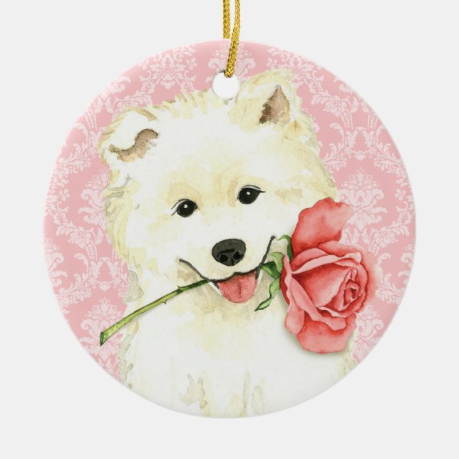 Décoration En Céramique Samoyed rose de Valentine (Devant)