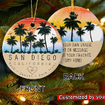 Décoration En Céramique San Diego California Retro Sunset Palm tree 60s<br><div class="desc">Conception de plage rétro San Diego pour des vacances. San Diego California Cities souvenir Vintage pour votre voyage à California Beach Towns. Art de la plage de San Diego pour les vacanciers et les routards californiens. souvenir rétro de San Diego. Conception pour routards et voyage en Californie. Plage avec souvenir...</div>