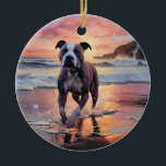 Décoration En Céramique Sandy American Staffordshire Dog on Beach Sunset<br><div class="desc">Plongez dans la beauté tranquille de notre chien "Sandy Paws and Sunset Hues" sur le coucher du soleil de plage. Cette scène captivante saisit l'essence d'une soirée parfaite au bord de l'eau, avec un fidèle compagnon canin qui profite du sable doré et des teintes époustouflantes du soleil couchant. Que vous...</div>
