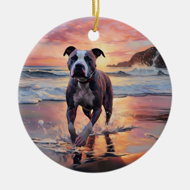 Décoration En Céramique Sandy American Staffordshire Dog on Beach Sunset (Devant)
