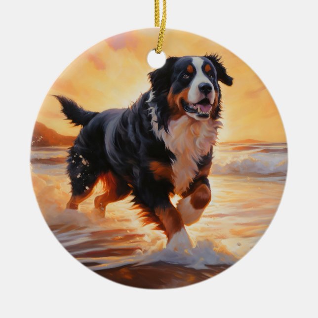 Décoration En Céramique Sandy Paws Bernese Mountain Dog on Beach Sunset (Devant)