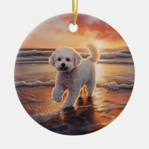 Décoration En Céramique Sandy Paws Bichon Frise Dog sur Beach Sunset