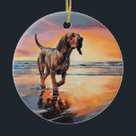 Décoration En Céramique Sandy Paws Bloodhound Dog on Beach Sunset<br><div class="desc">Plongez dans la beauté tranquille de notre chien "Sandy Paws and Sunset Hues" sur le coucher du soleil de plage. Cette scène captivante saisit l'essence d'une soirée parfaite au bord de l'eau, avec un fidèle compagnon canin qui profite du sable doré et des teintes époustouflantes du soleil couchant. Que vous...</div>