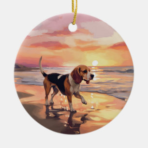 Décoration En Céramique Sandy Paws Chien Beagle sur le coucher du soleil d