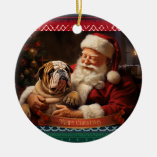 Décoration En Céramique Santa Claus avec Bulldog anglais