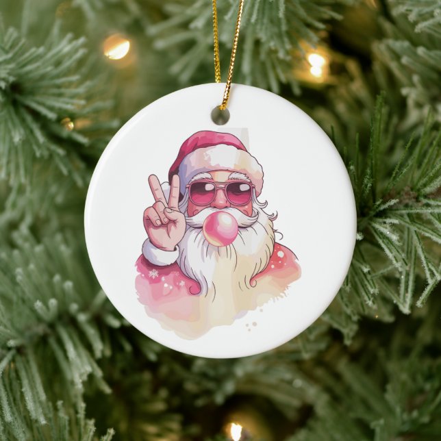 Décoration En Céramique Santa Claus Blowing Bubble Gum Pink Sunglasses  (Arbre)