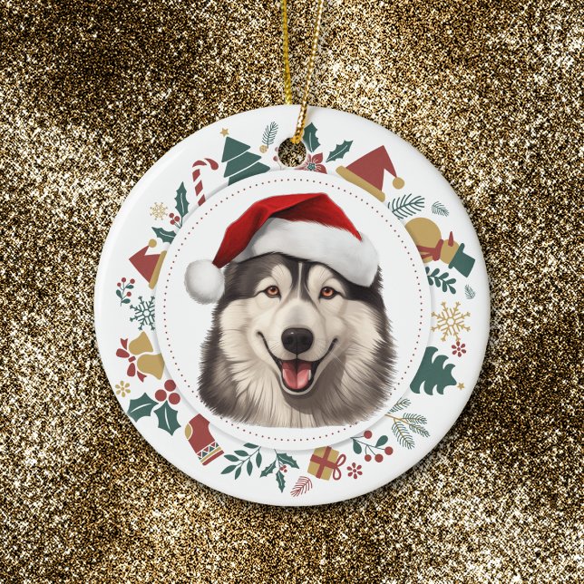 Décoration En Céramique Santa Hat Alaskan Malamute Noël Images couronne (Créateur téléchargé)
